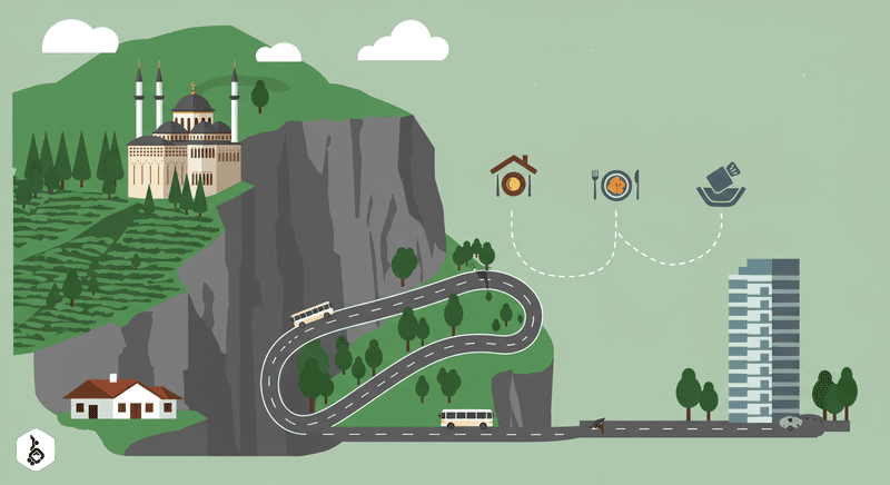 Flat design illustration of Trabzon, Turkey with landmarks and icons.