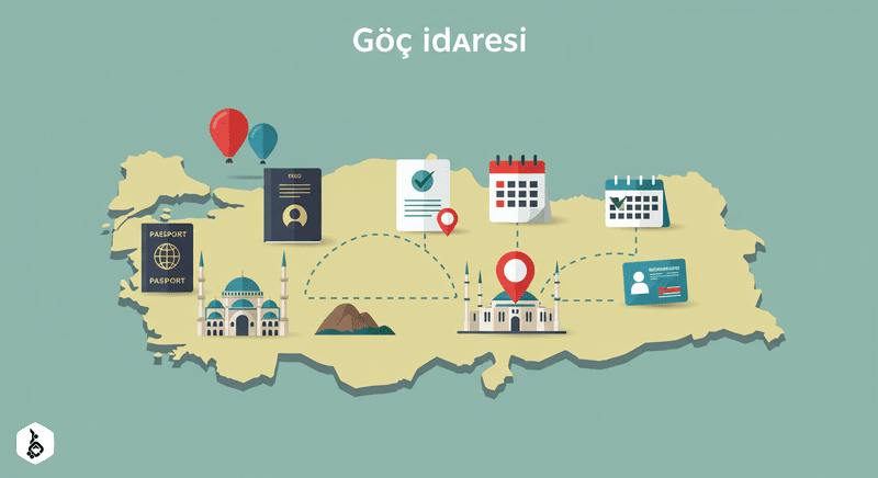 Stylized map of Turkey with residency icons, 