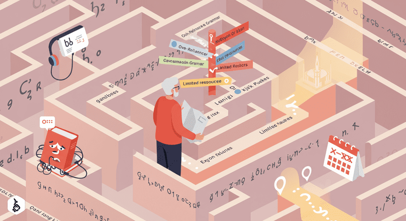 Person in Turkish language maze, learning resources, path to fluency.